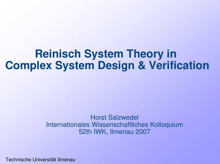 reinisch system theory in complex system design