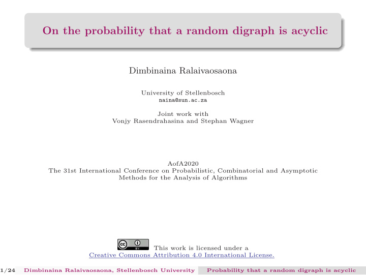 on the probability that a random digraph is acyclic