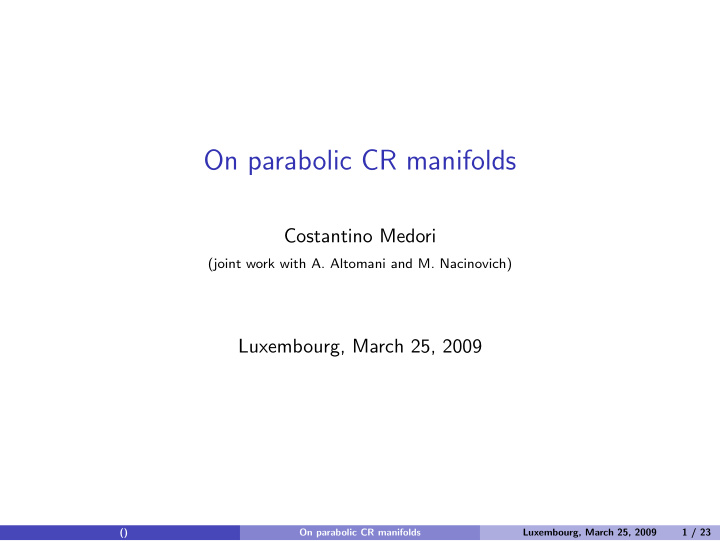 on parabolic cr manifolds