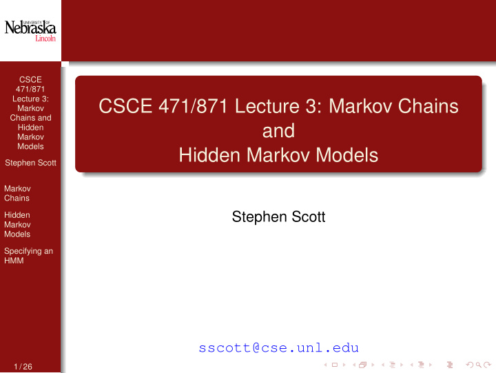 csce 471 871 lecture 3 markov chains