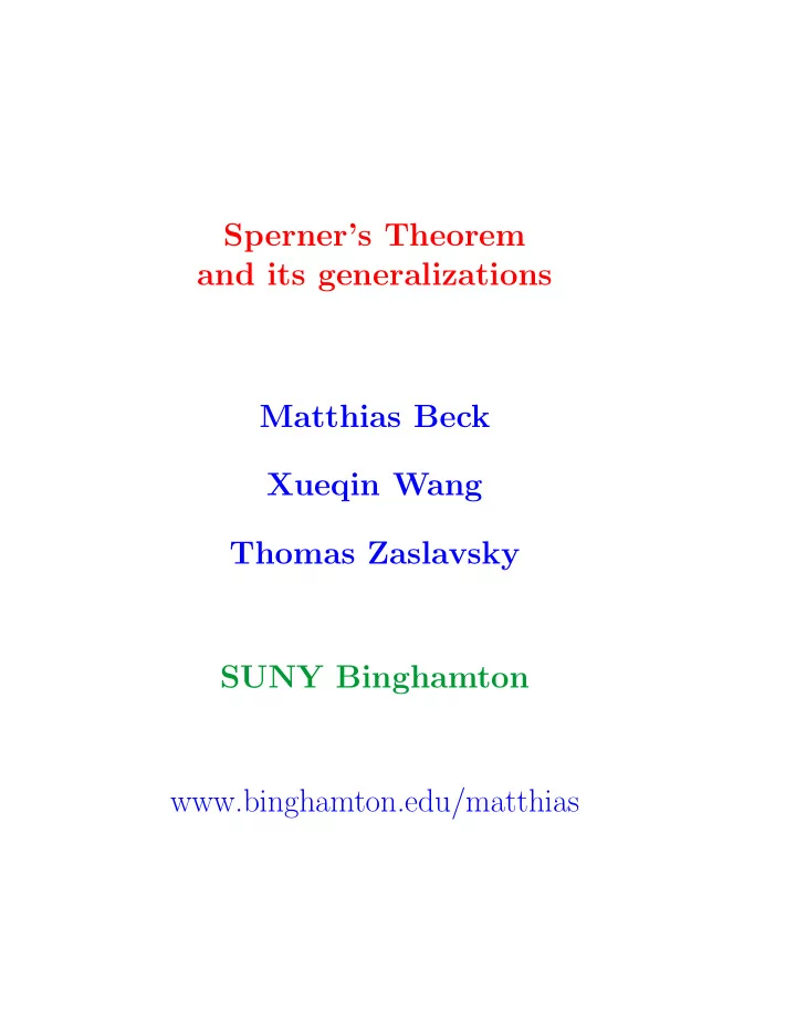 sperner s theorem and its generalizations matthias beck
