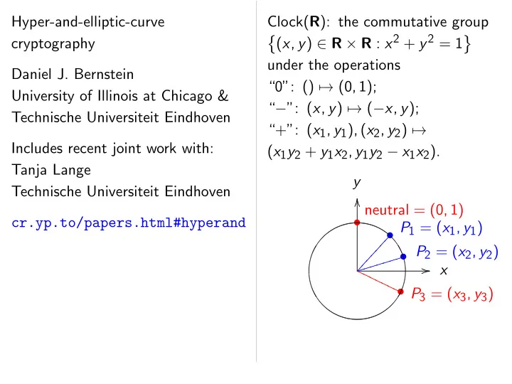 hyper and elliptic curve clock r the commutative group x
