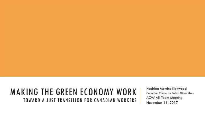 making the green economy work