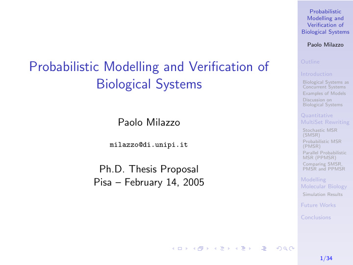 probabilistic modelling and verification of