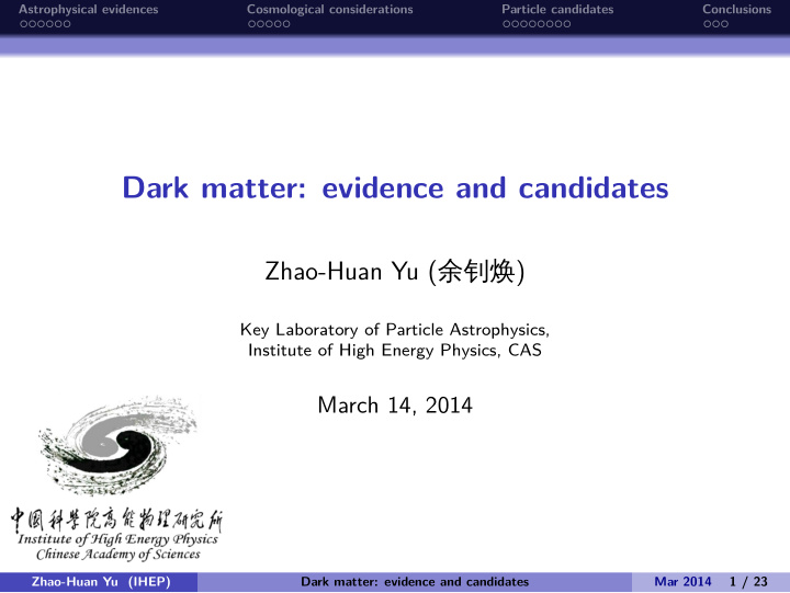 dark matter evidence and candidates