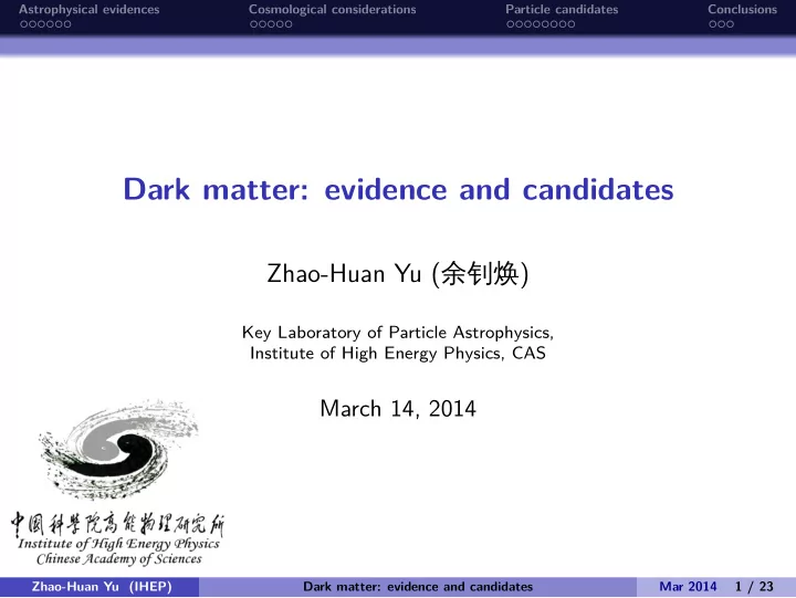 dark matter evidence and candidates