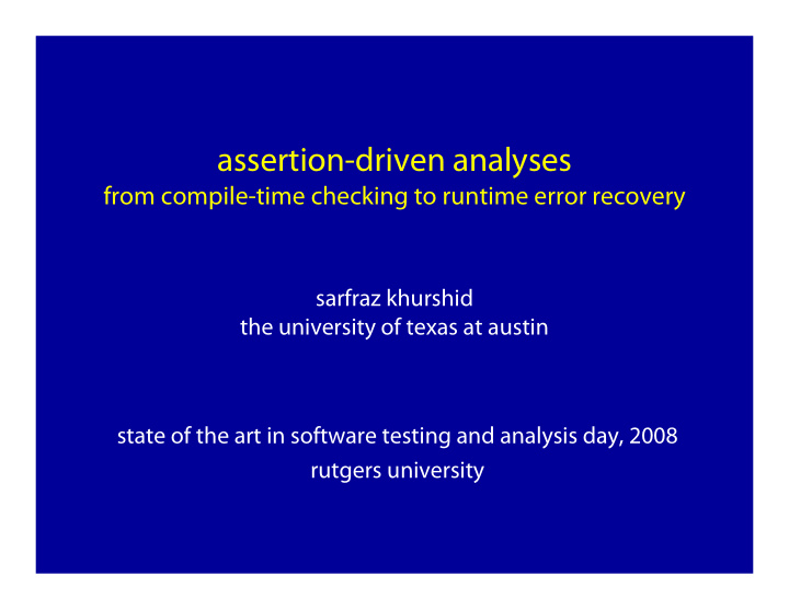assertion driven analyses