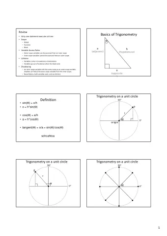 Basics of Trigonometry  Only one statement executes at time  Scope    Global