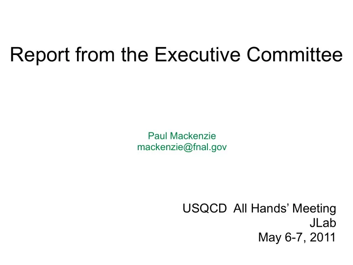 report from the executive committee