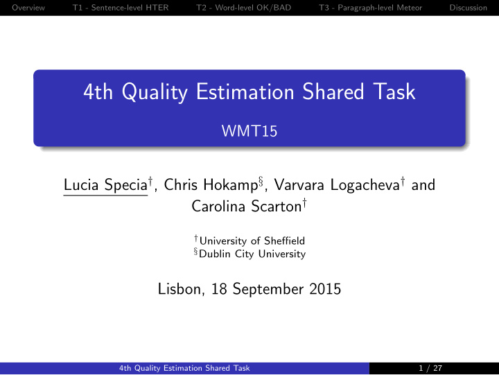 4th quality estimation shared task