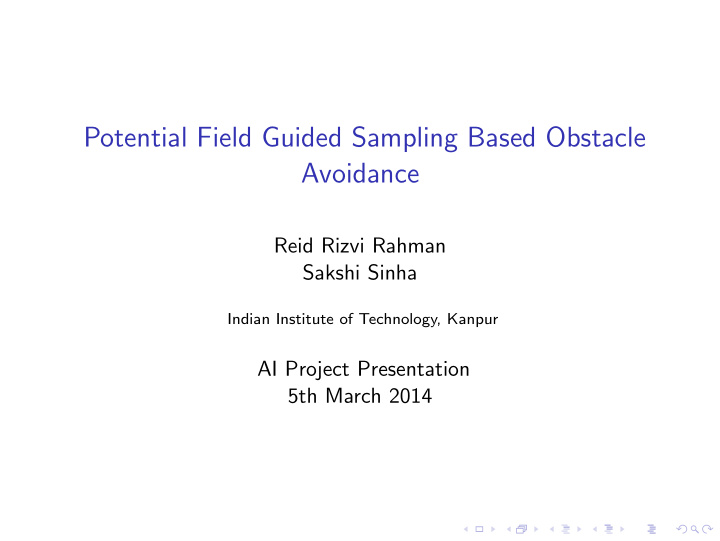 potential field guided sampling based obstacle avoidance