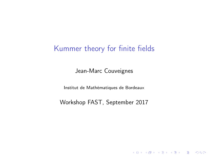 kummer theory for finite fields