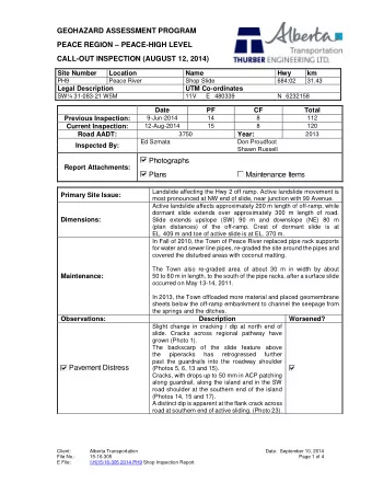 Maintenance Items  Landslide affecting the Hwy 2 off ramp. Active landslide movement is  Primary