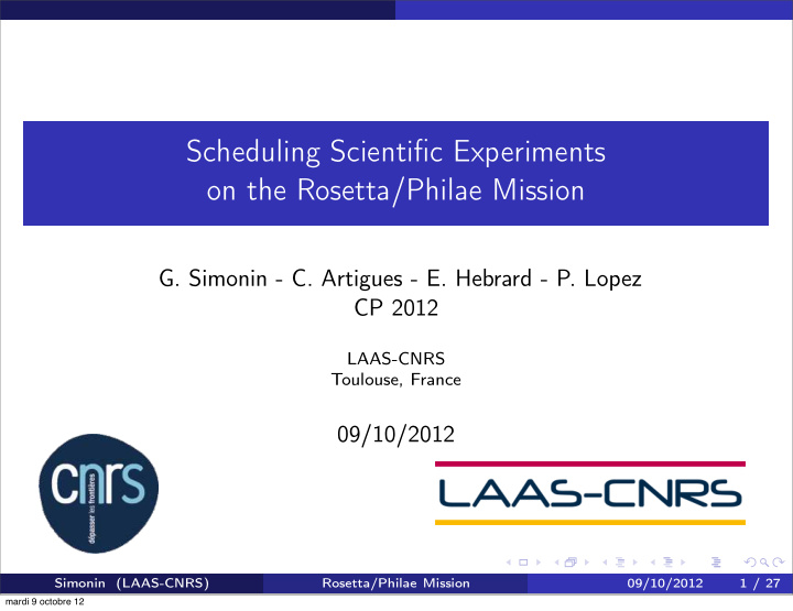 scheduling scientific experiments on the rosetta philae