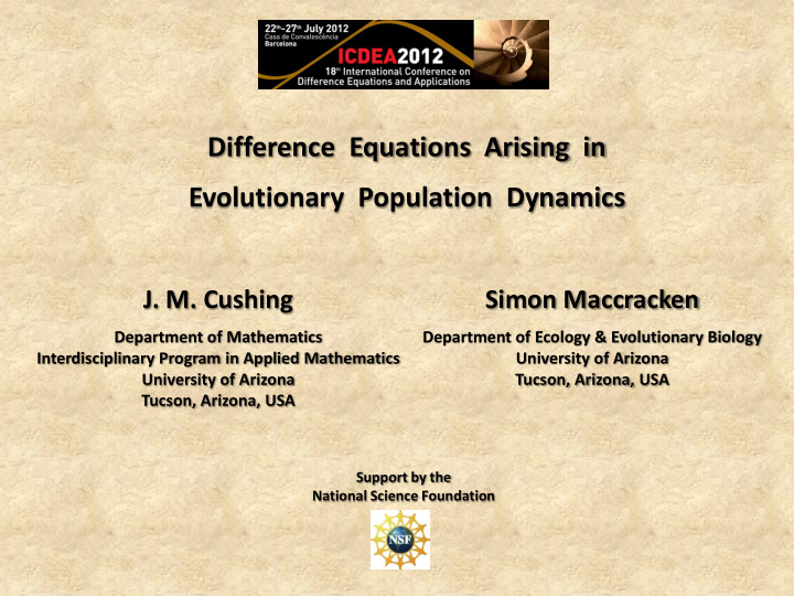 difference equations arising in evolutionary population