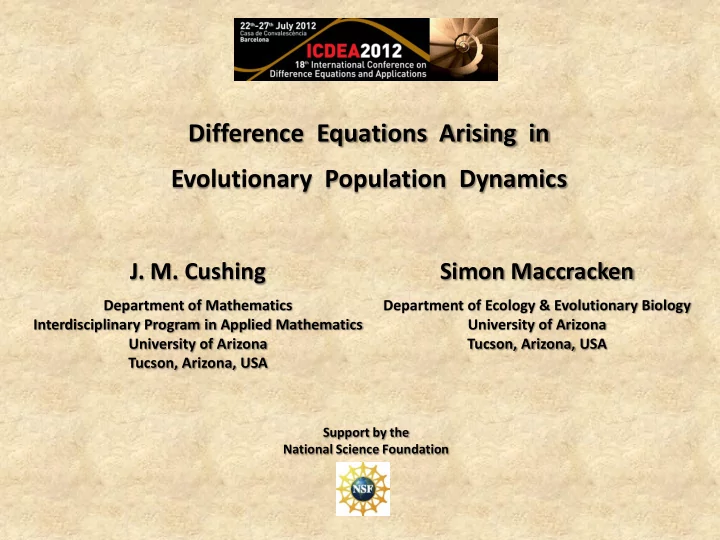 difference equations arising in evolutionary population