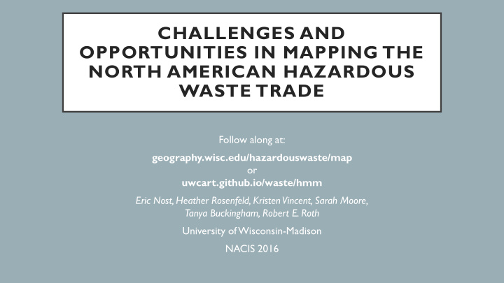 opportunities in mapping the