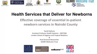 Health Services that Deliver for Newborns  Effective coverage of essential in-patient  newborn