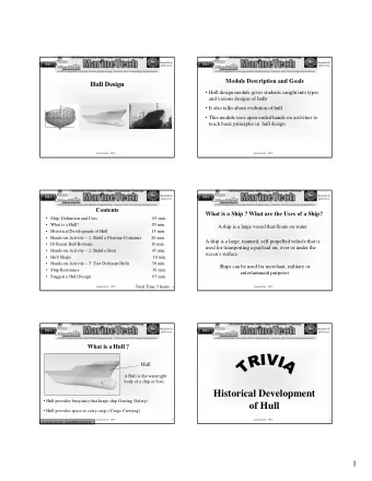 Historical Development  Hull provides buoyancy that keeps ship floating (Safety)  of Hull