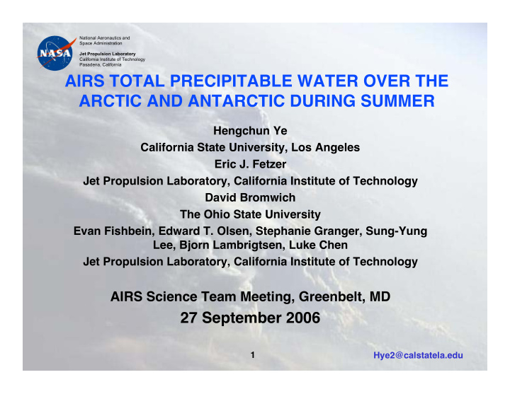 airs total precipitable water over the arctic and