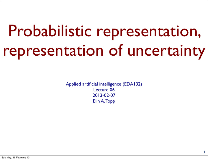 probabilistic representation representation of uncertainty