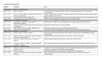 Duddingston Room  Chairperson  Gerd Antes  11.00 - 11.15  Armstrong R, Campbell M, Craig P,