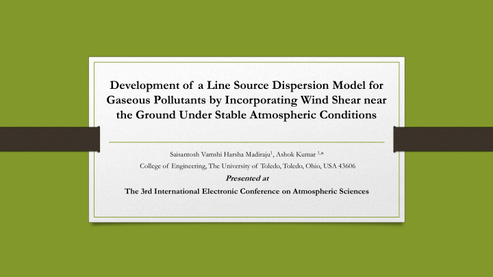 development of a line source dispersion model for gaseous