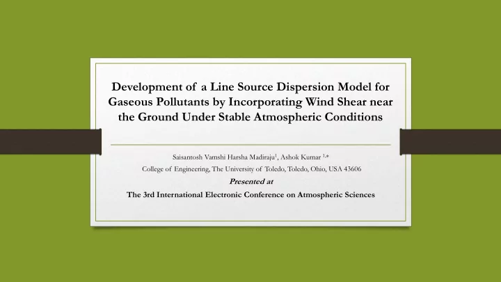 development of a line source dispersion model for gaseous