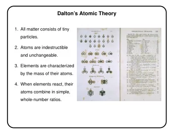 Daltons Atomic Theory  1. All matter consists of tiny  particles.  2. Atoms are indestructible