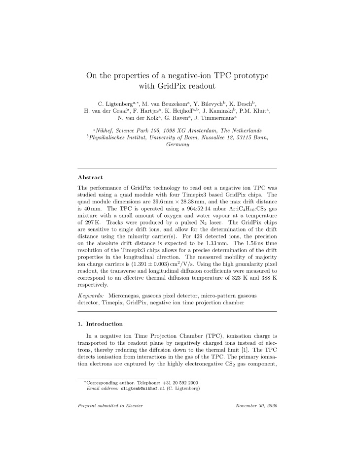 on the properties of a negative ion tpc prototype with