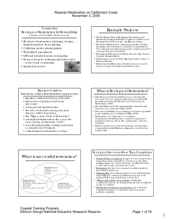 E  xa mple  Pro je c ts  E  c o lo g ic a l Re sto ra tio n &amp; Ste wa rdship  a divisio n o f