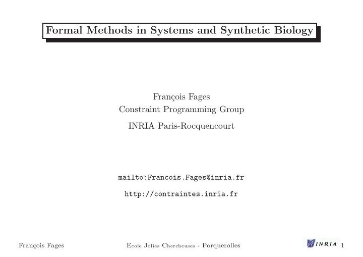 formal methods in systems and synthetic biology