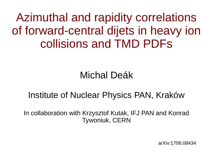 azimuthal and rapidity correlations of forward central