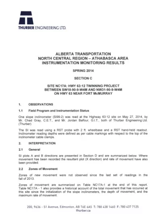 - THURBER ENGINEERING L T D.  ALBERTA TRANSPORTATION NORTH CENTRAL REGION- ATHABASCA AREA