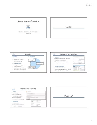 1/21/20  Natural Language Processing  Logistics  Dan Klein, John DeNero, GSI: David Gaddy  UC
