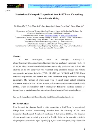 Synthesis and Mesogenic Properties of New Schiff Bases Comprising  Benzothiazole Moiety Sie-Tiong