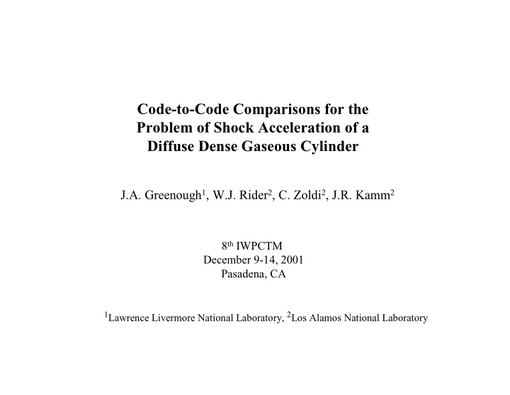 code to code comparisons for the problem of shock