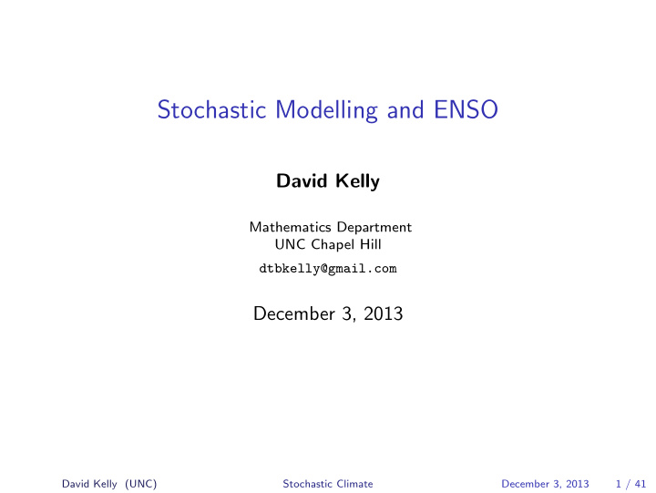 stochastic modelling and enso