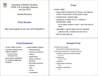 Final  CPSC 314 Computer Graphics  exam notes  Jan-Apr 2013  exam will be timed for 2.5