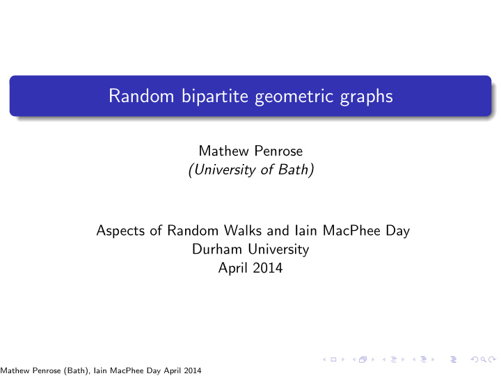 random bipartite geometric graphs