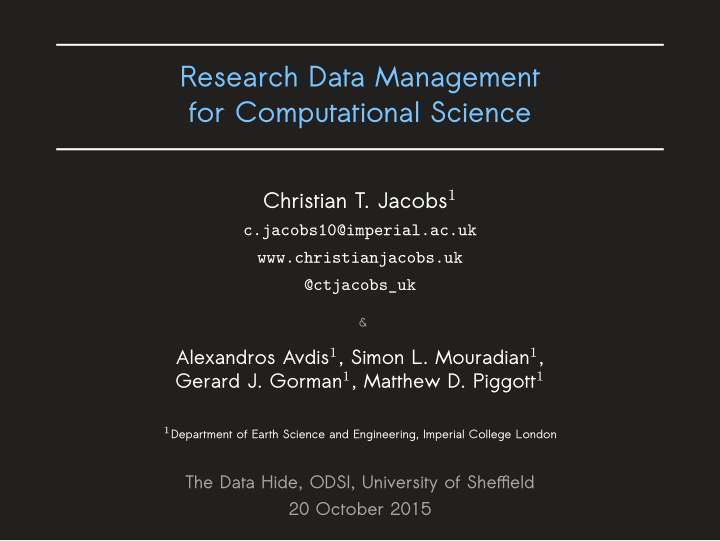 research data management for computational science