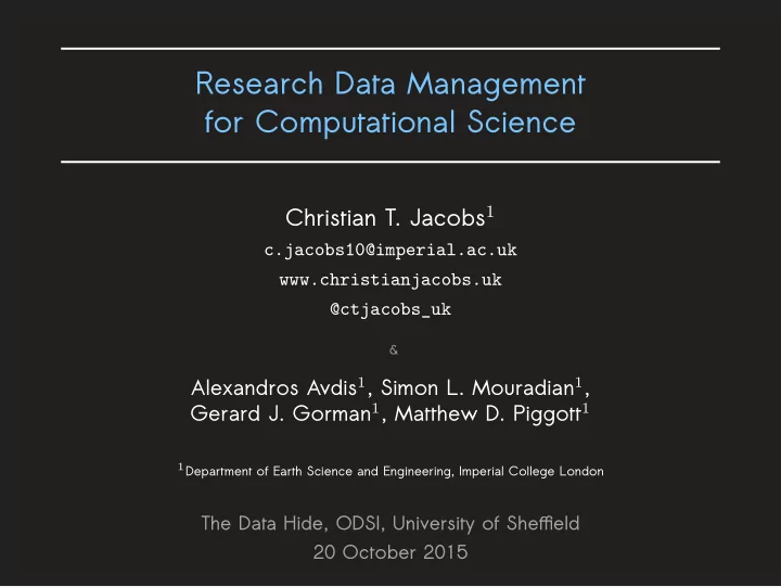 research data management for computational science