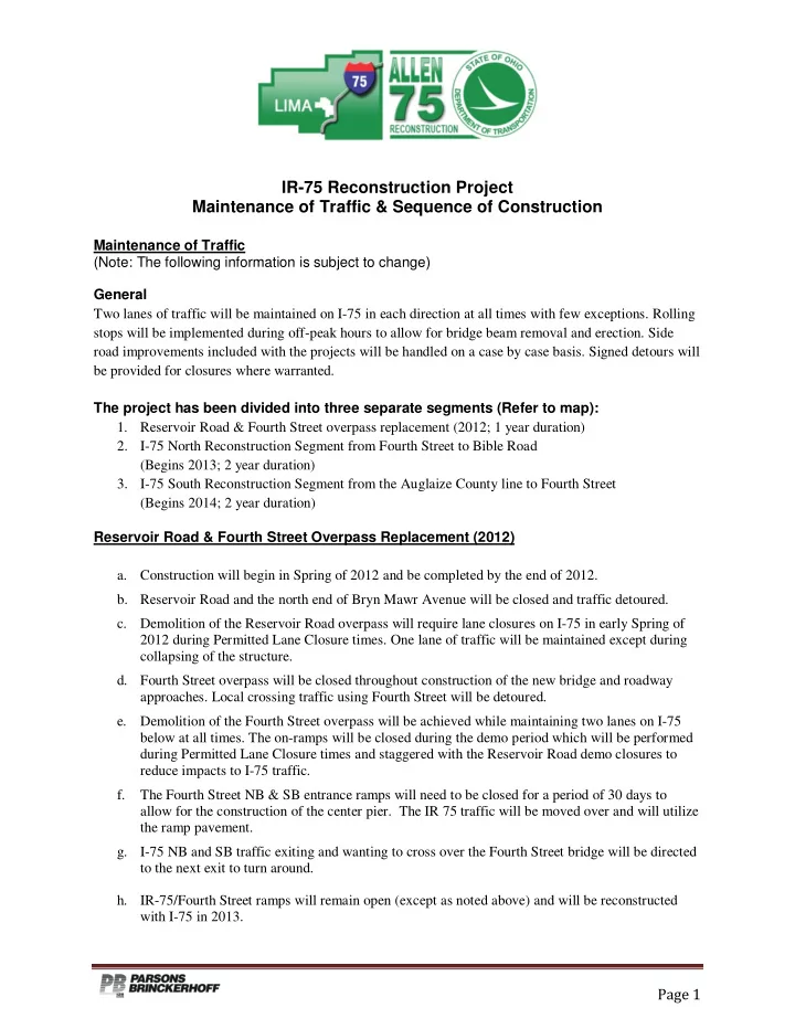 ir 75 reconstruction project maintenance of traffic amp