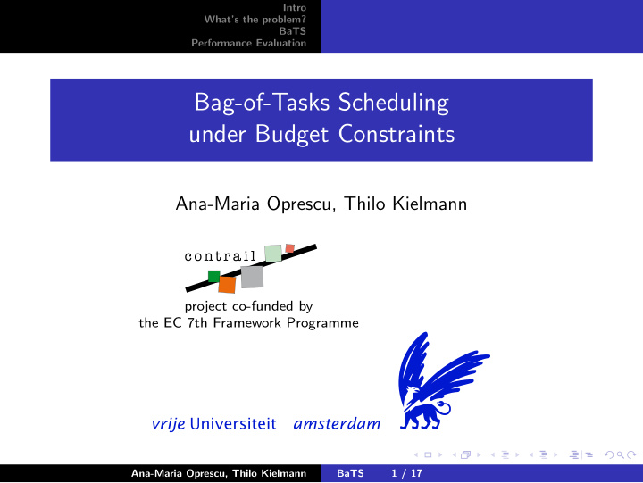 bag of tasks scheduling under budget constraints