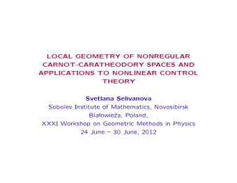 LOCAL GEOMETRY OF NONREGULAR  CARNOT-CARATH  EODORY SPACES AND  APPLICATIONS TO NONLINEAR CONTROL