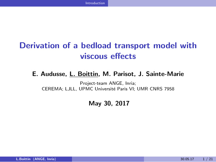 derivation of a bedload transport model with viscous
