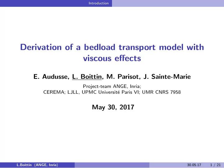 derivation of a bedload transport model with viscous