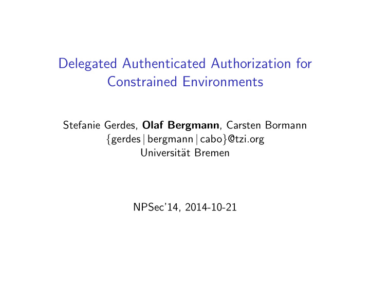 delegated authenticated authorization for constrained