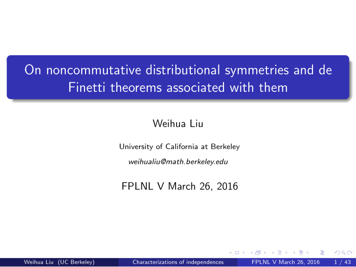 on noncommutative distributional symmetries and de