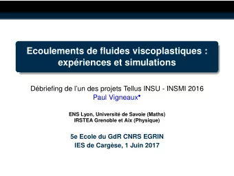 Ecoulements de fluides viscoplastiques :  expriences et simulations  Dbriefing de lun des